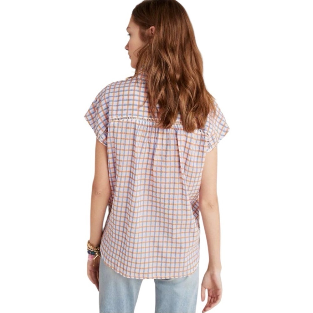 Pilcro Anthro. Serena Surf Casual plaid Henley cap sleeve carefree pullover top - Picture 4 of 12